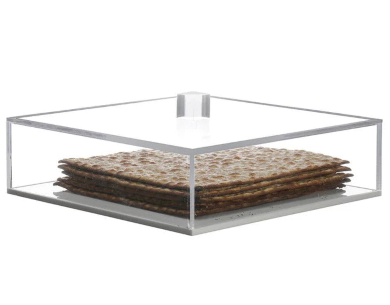 clear Lucite Matzah Box with white base - large