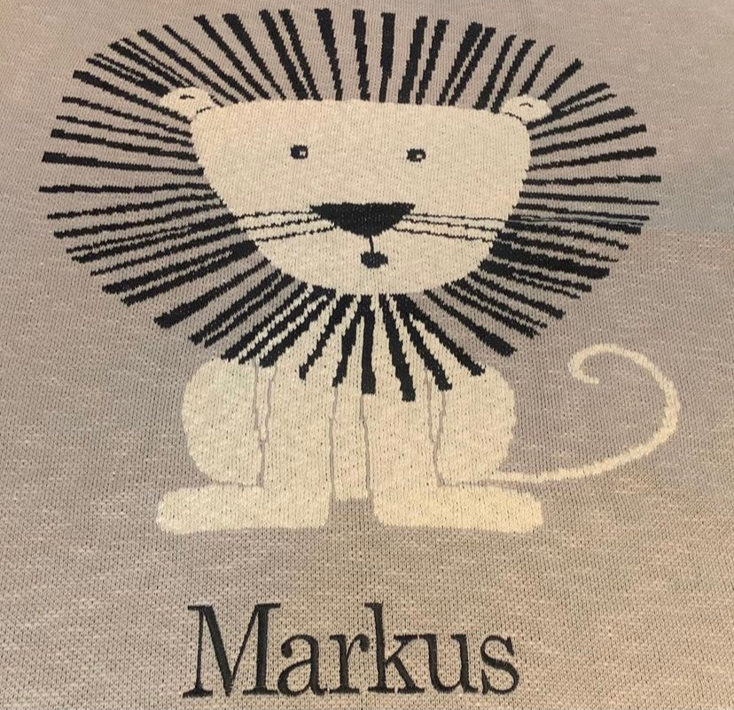 Personalized grey Blanket - Lion