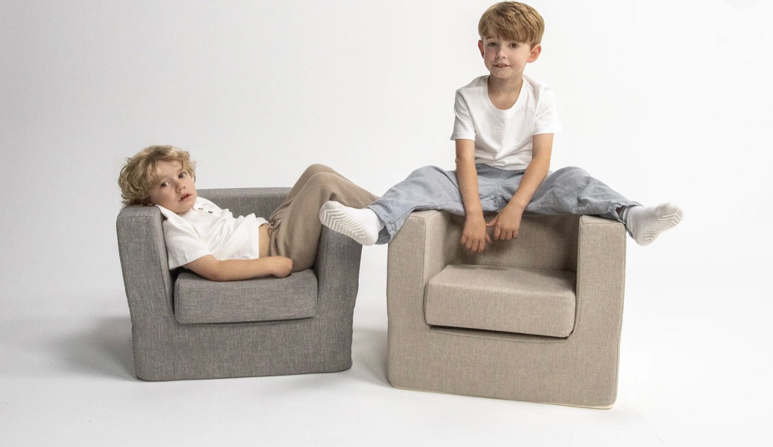 Personalized Upholstered Kid’s Chair - Pebble Grey