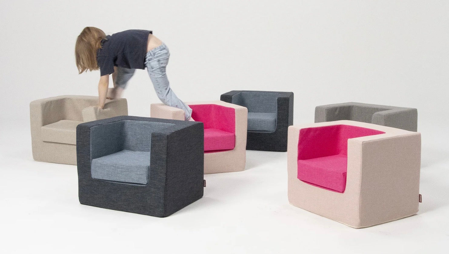 Personalized Upholstered Kid’s Chair - Deep Navy/Denim Blue