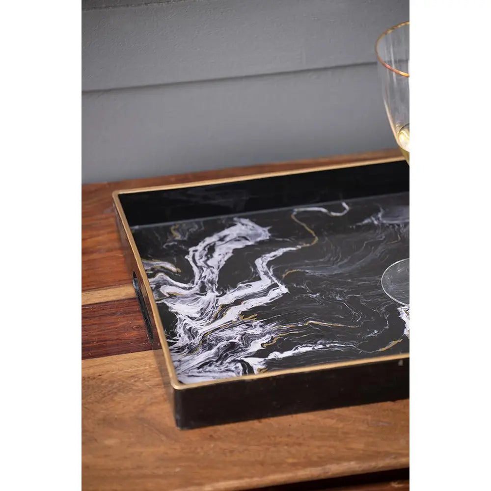 Plateau décoratif motif marbre noir - grand modèle