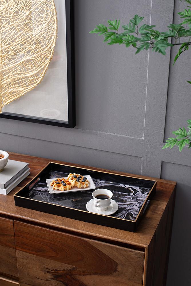 Plateau décoratif motif marbre noir - grand modèle
