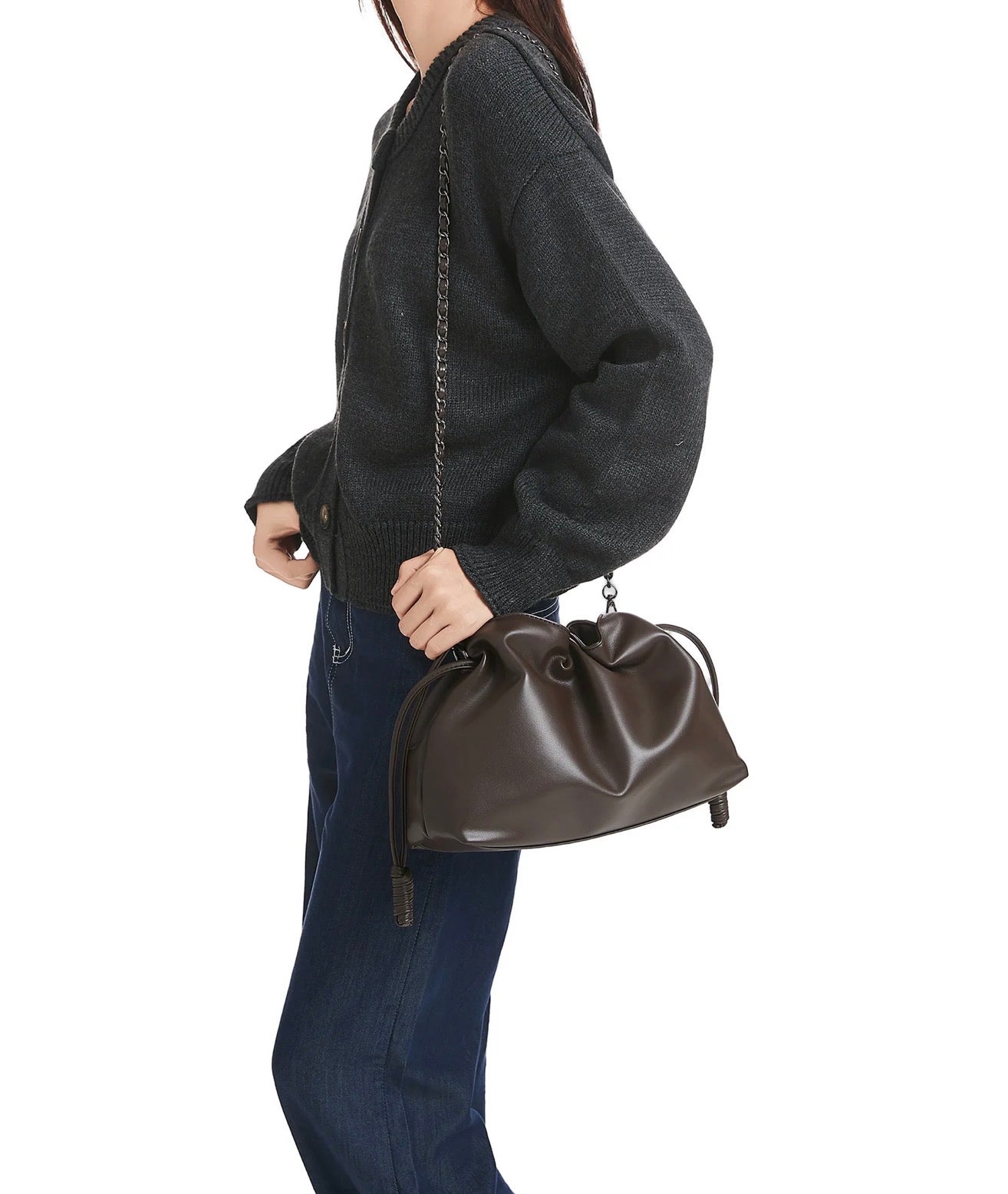 Convertible vegan leather crossbody - chocolate