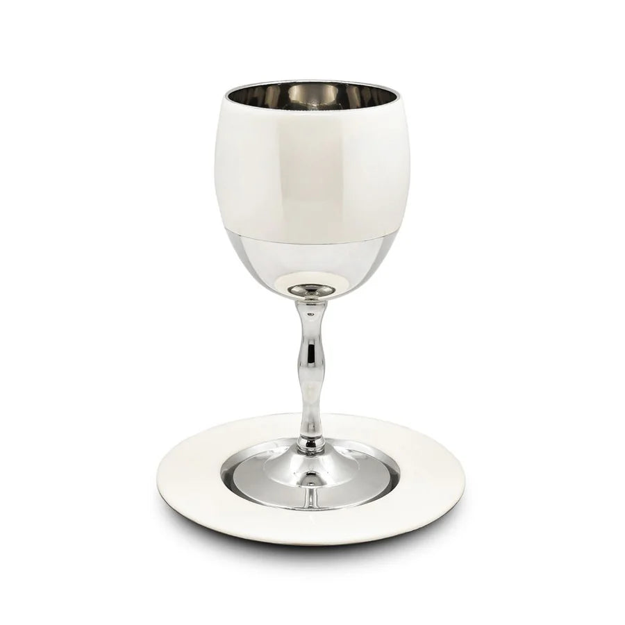 Kiddush cup with white enamel design