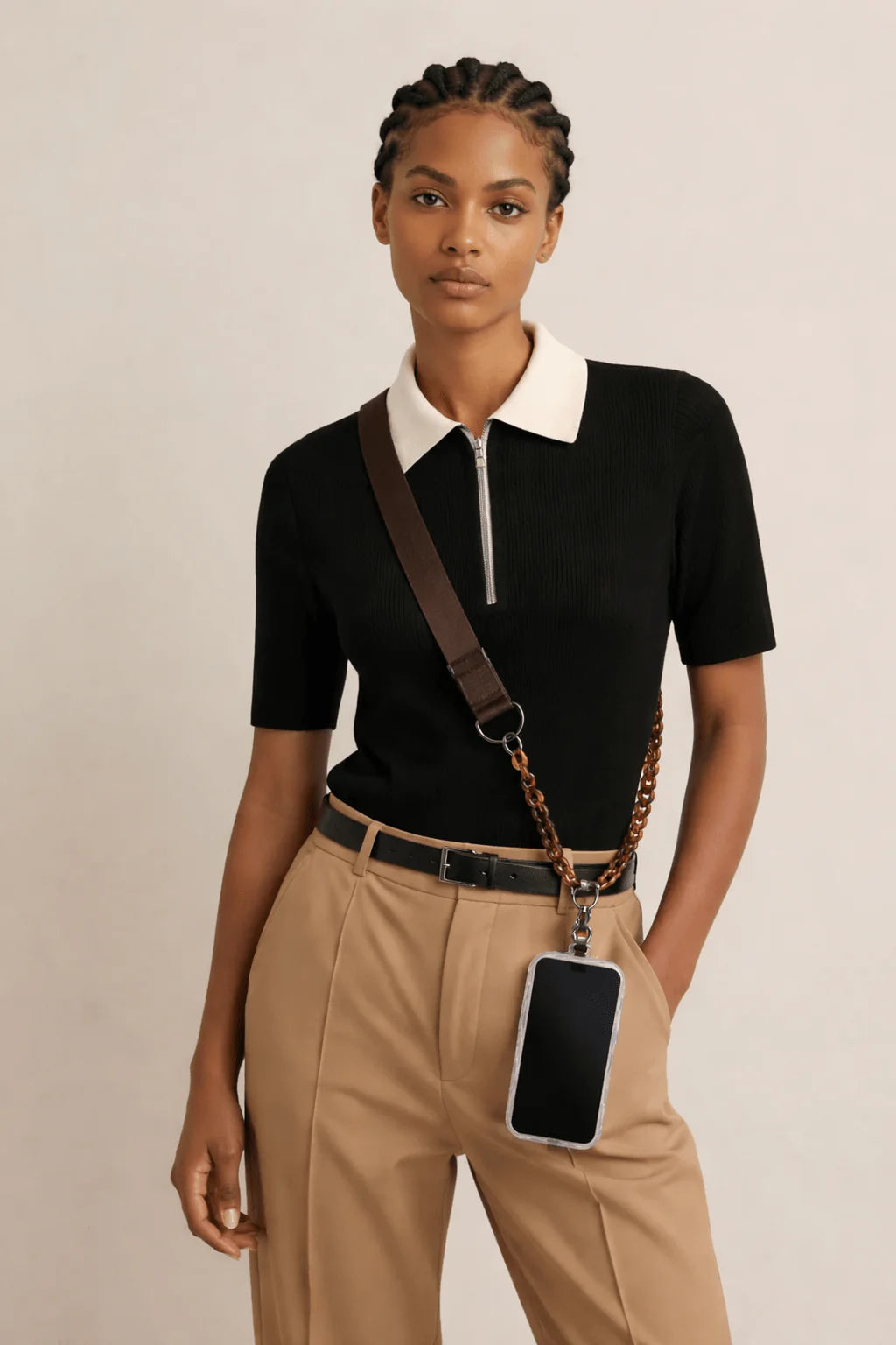 Phone crossbody strap - brown & tortoise