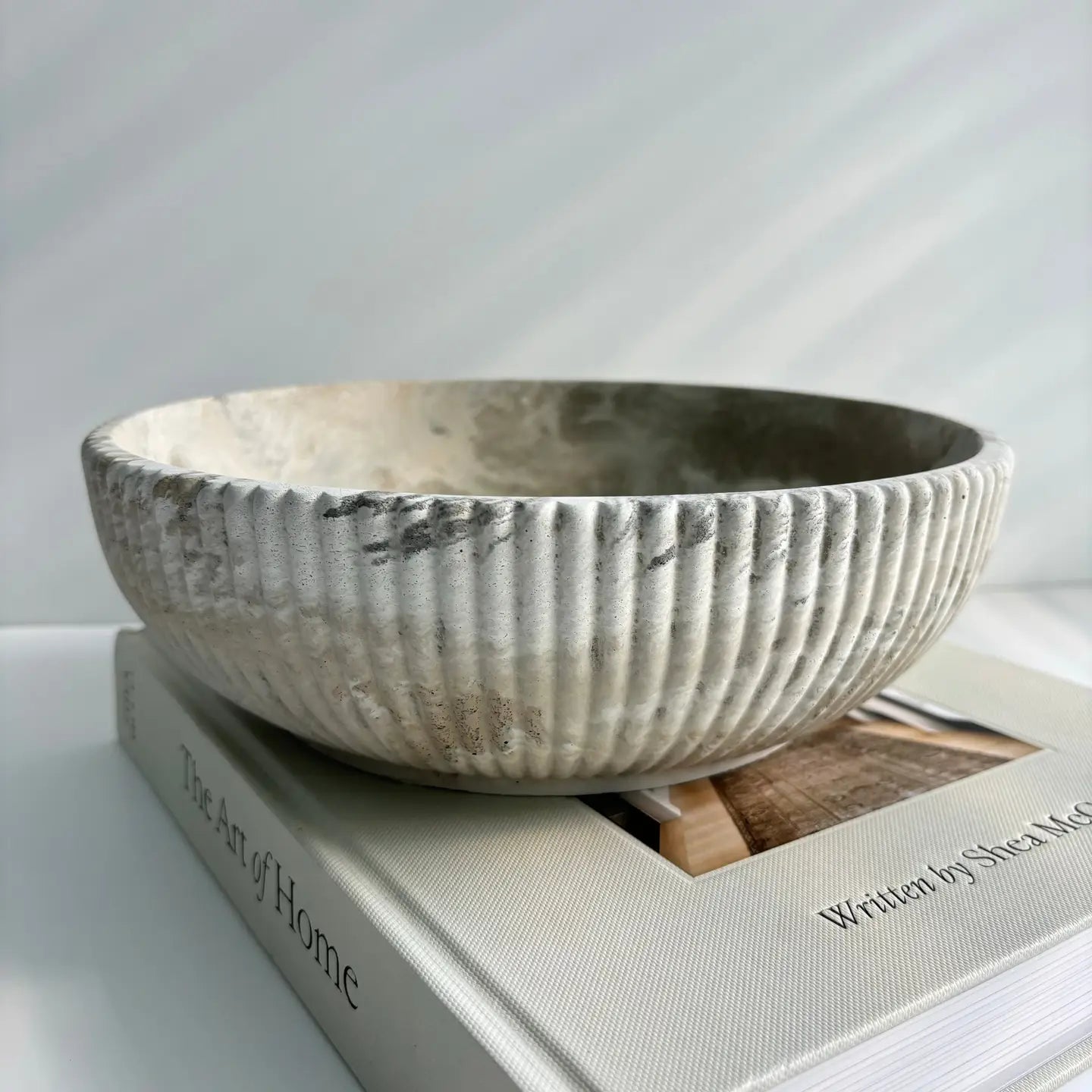 Khaki marble concrete fluted bowl