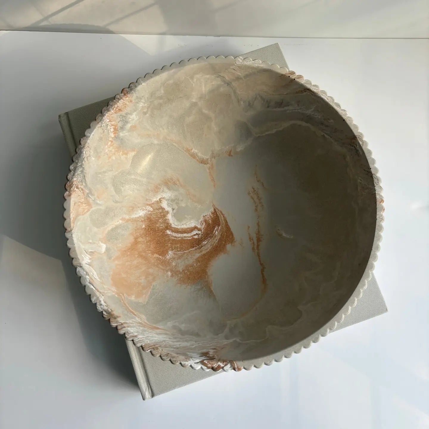 Tan marble concrete fluted bowl