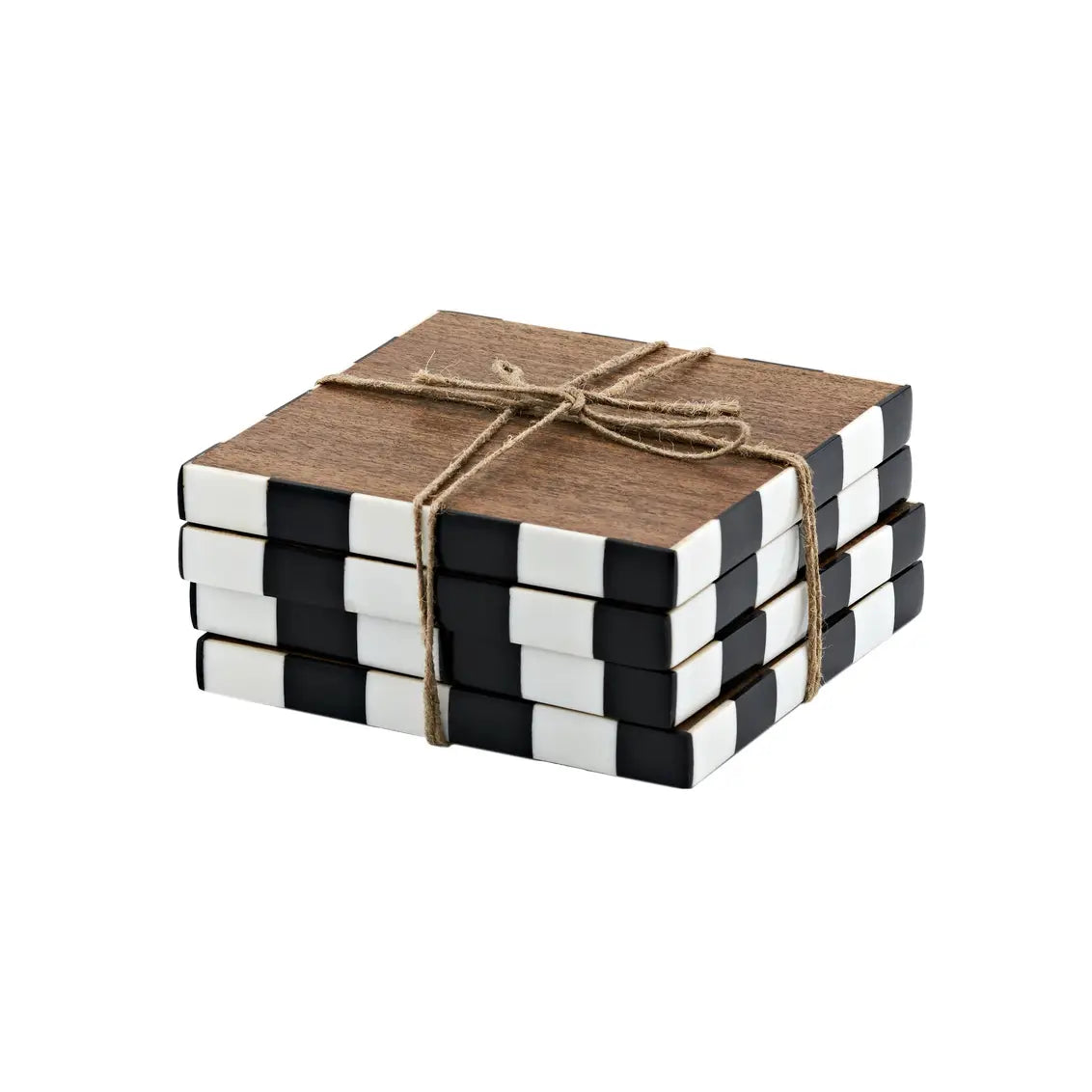 Lot de quatre sous-verres en bois à damier