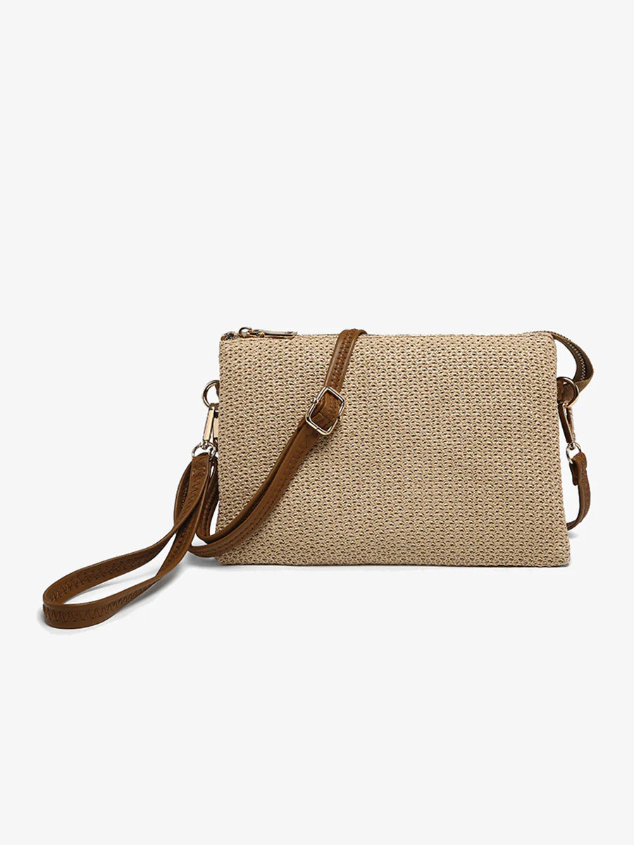 3 partition straw Woven Crossbody