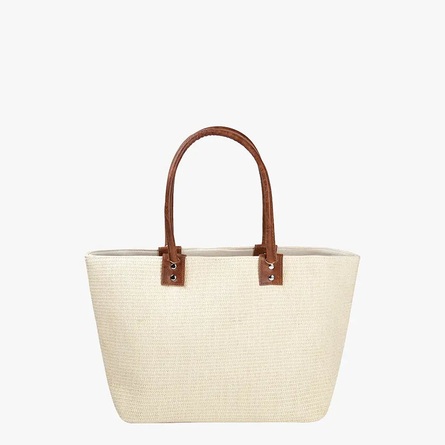 Sac fourre-tout en paille blanc cassé