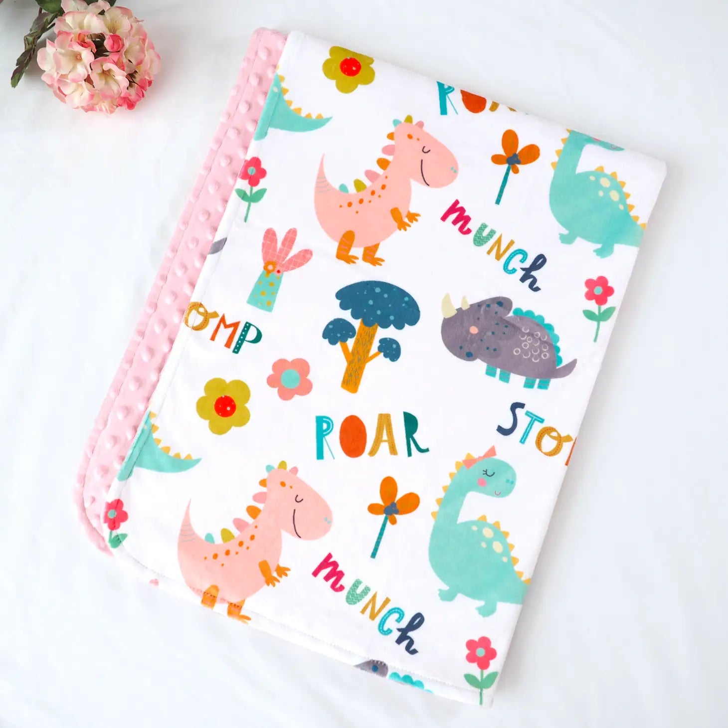 Personalized Baby & Toddler Blanket - Dinosaurs Pink