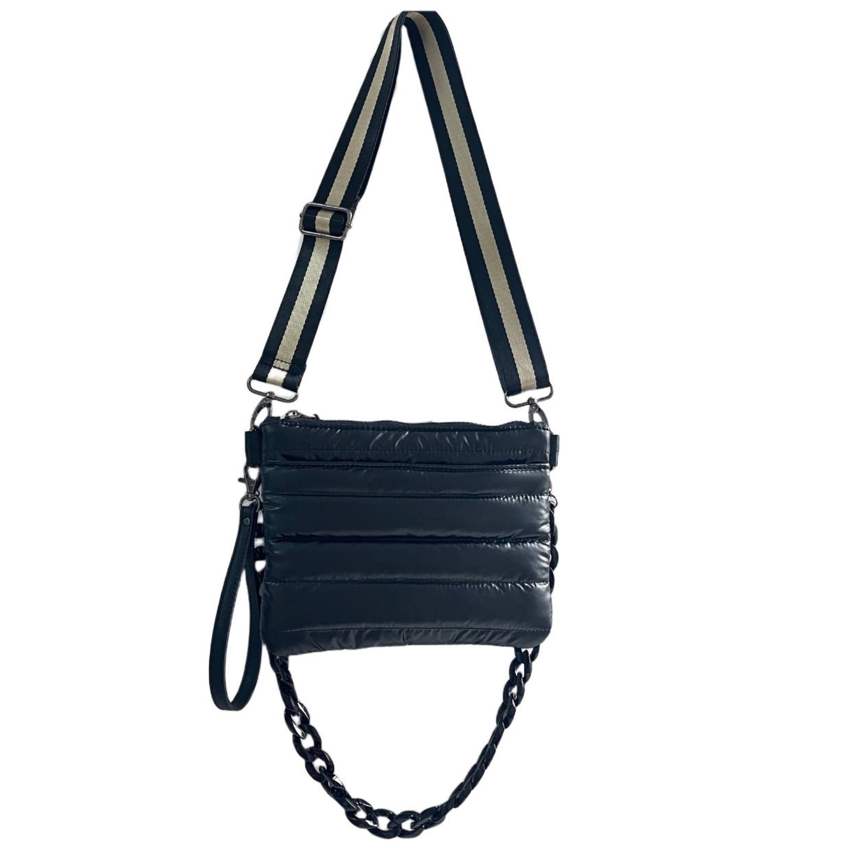 Allie Puffer Black 4 in 1 Bag with Striped Strap