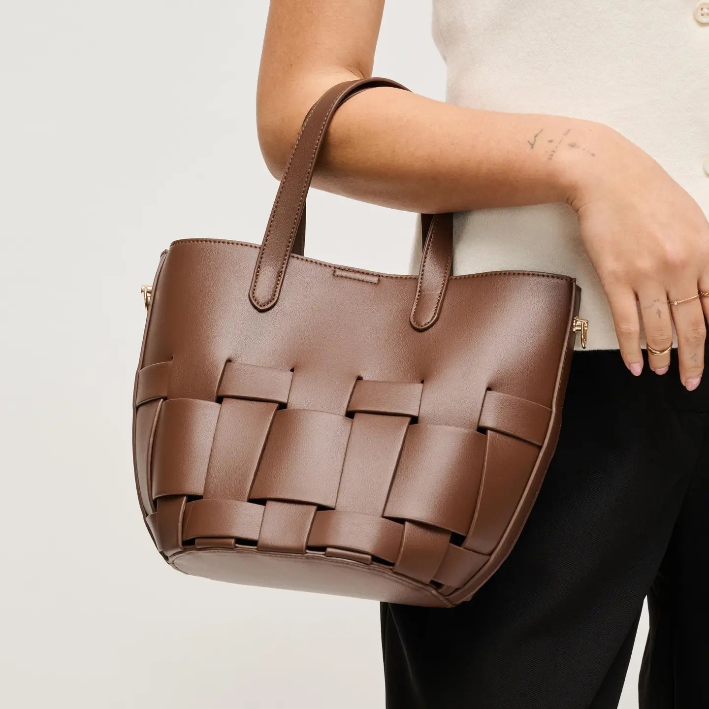 Sac cabas à panneaux tissés - noir