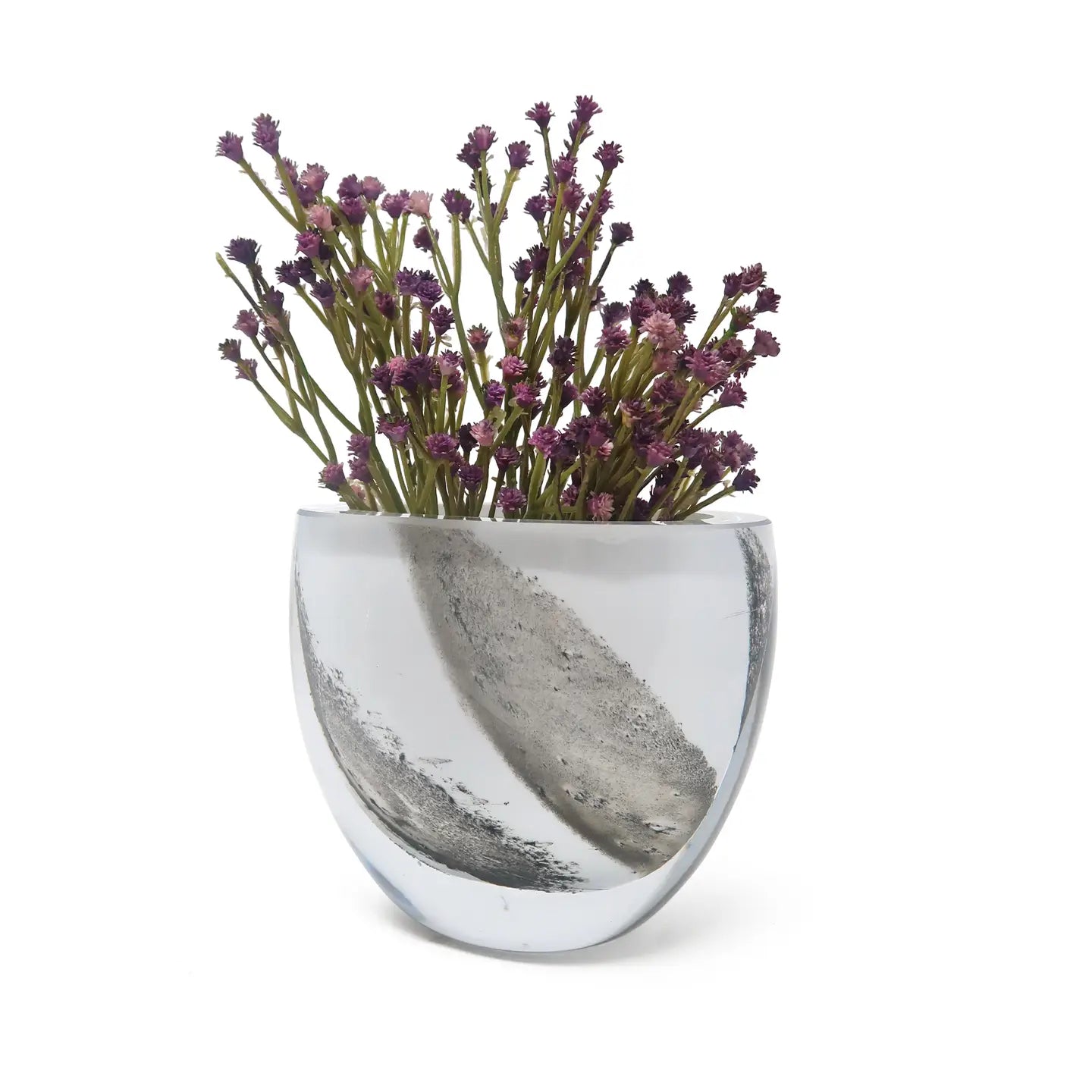 White Glass Shallow Vase With Black Strokes, 6"