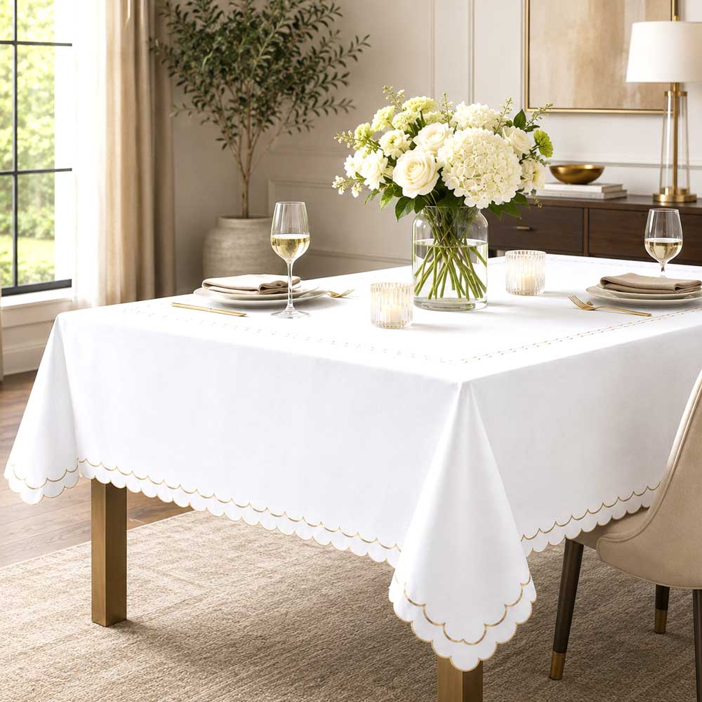 Gold scalloped edge tablecloth
