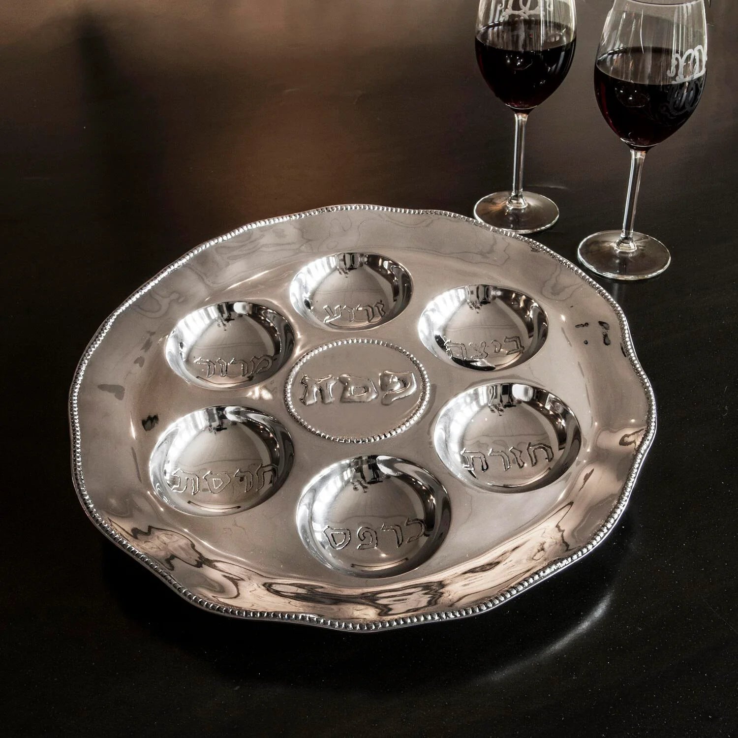 Beatriz ball silver Seder plate with pearls