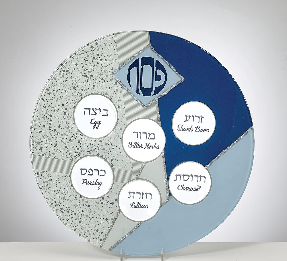 Blue glass Seder plate