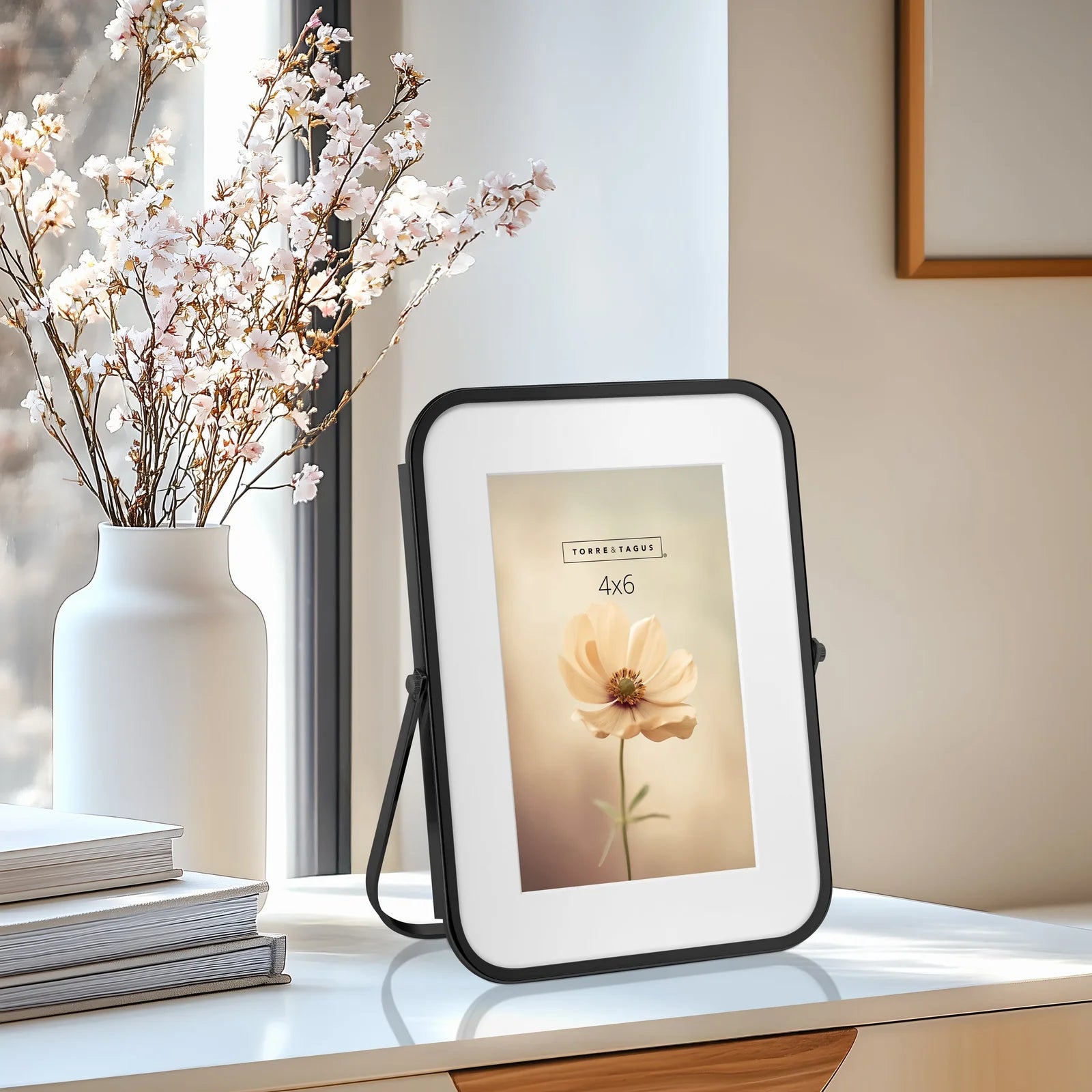 metal curved trim matte photo frame - black 4x6