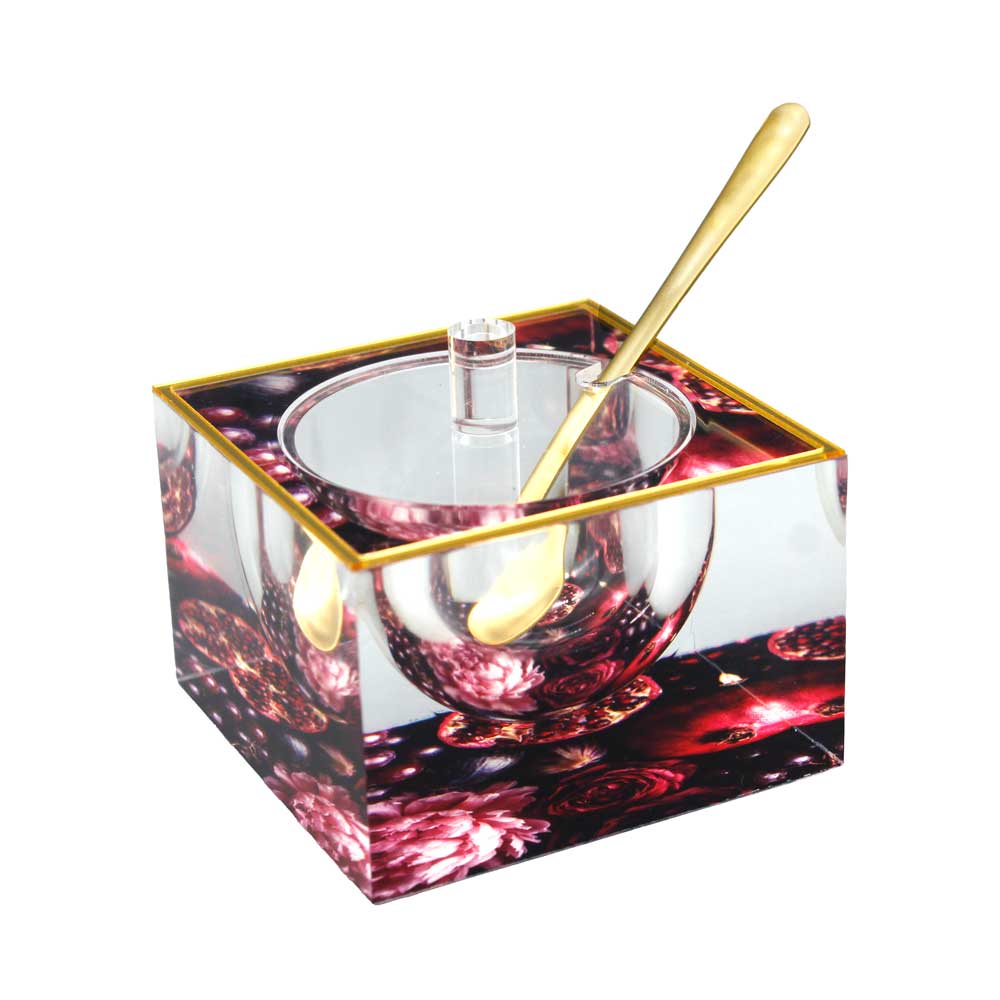 Floral pomegranate design honey dish