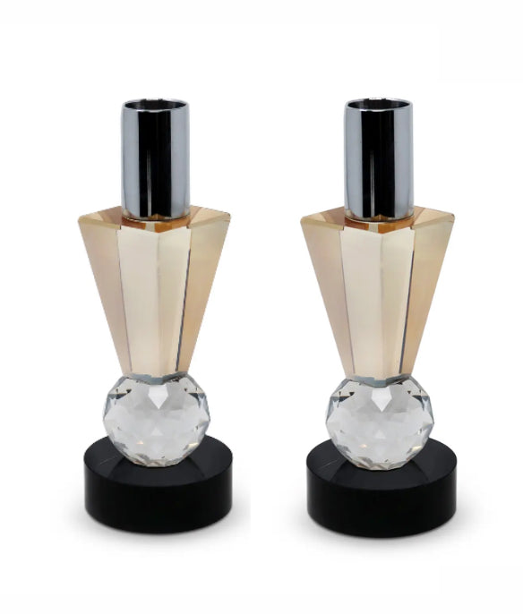 Lot de 2 bougeoirs en cristal multicolore