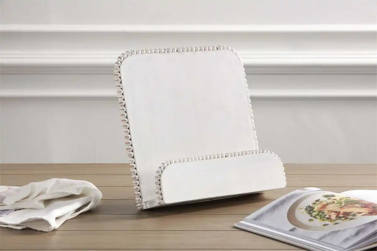 Porte-livre de cuisine en perles blanches Mudpie
