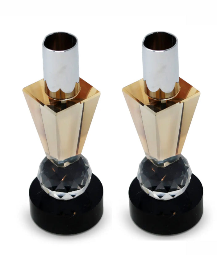 Lot de 2 bougeoirs en cristal multicolore