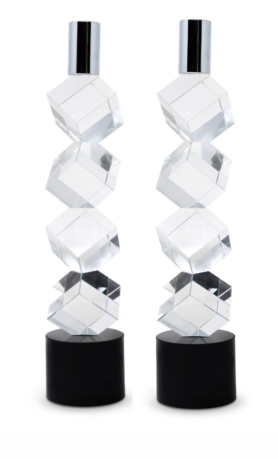 Lot de 2 bougeoirs en cristal à motif diagonal