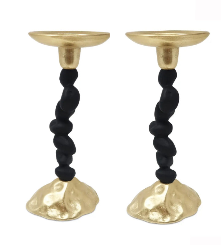 Black and Gold Pillar Candle Holder - Set of 2