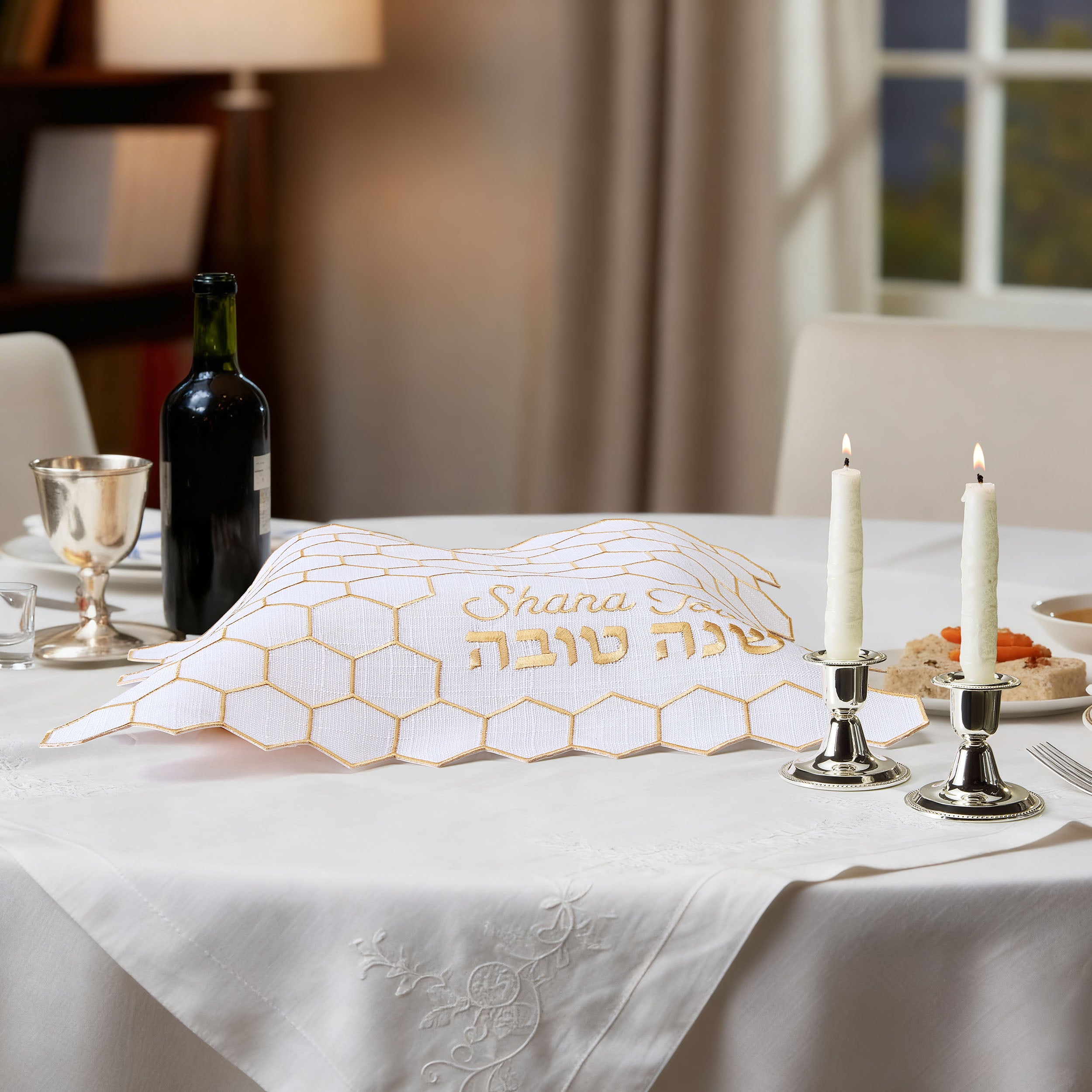 Embroidered honeycomb Rosh Hashanah Challah Cover