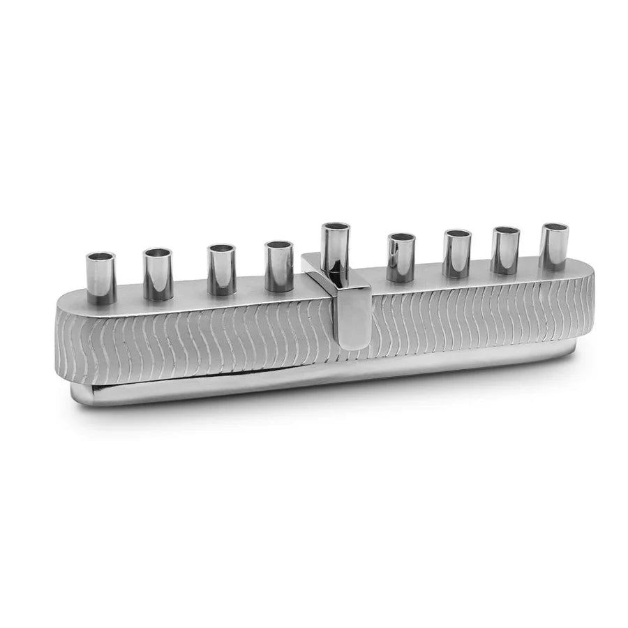 Polished Metal Menorah with Swirls - Silver