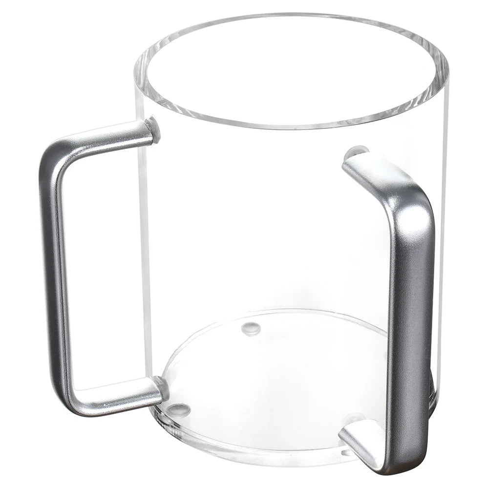 Lucite Wash Cup With Mirrored Silver Metal Handles