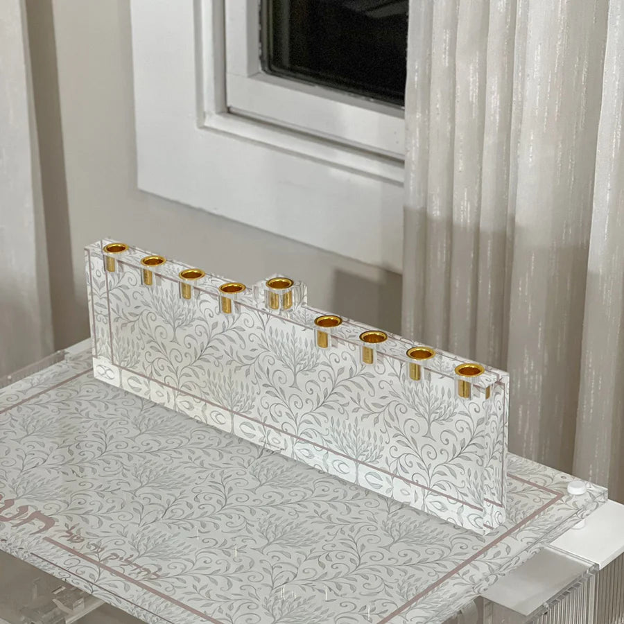 Lucite Menorah with Chanukah vine design
