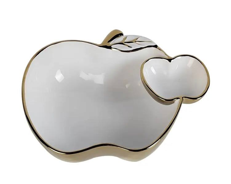 Double Apple Dish White with Gold