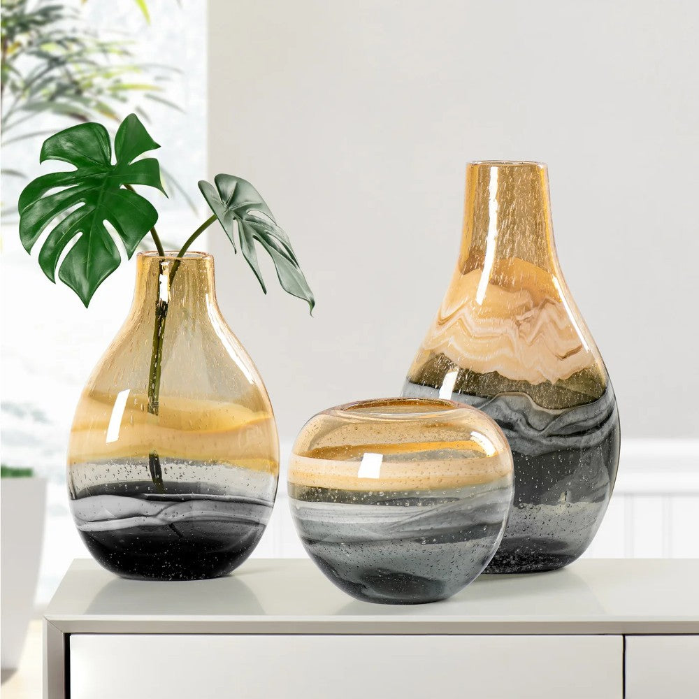 Vase à bulbe en verre tourbillonnant Andrea de taille moyenne - Ambre