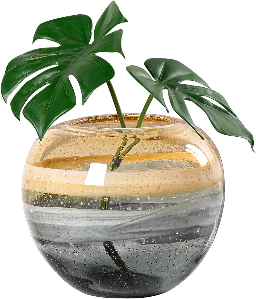 Petit vase sphérique en verre tourbillonnant Andrea - Ambre