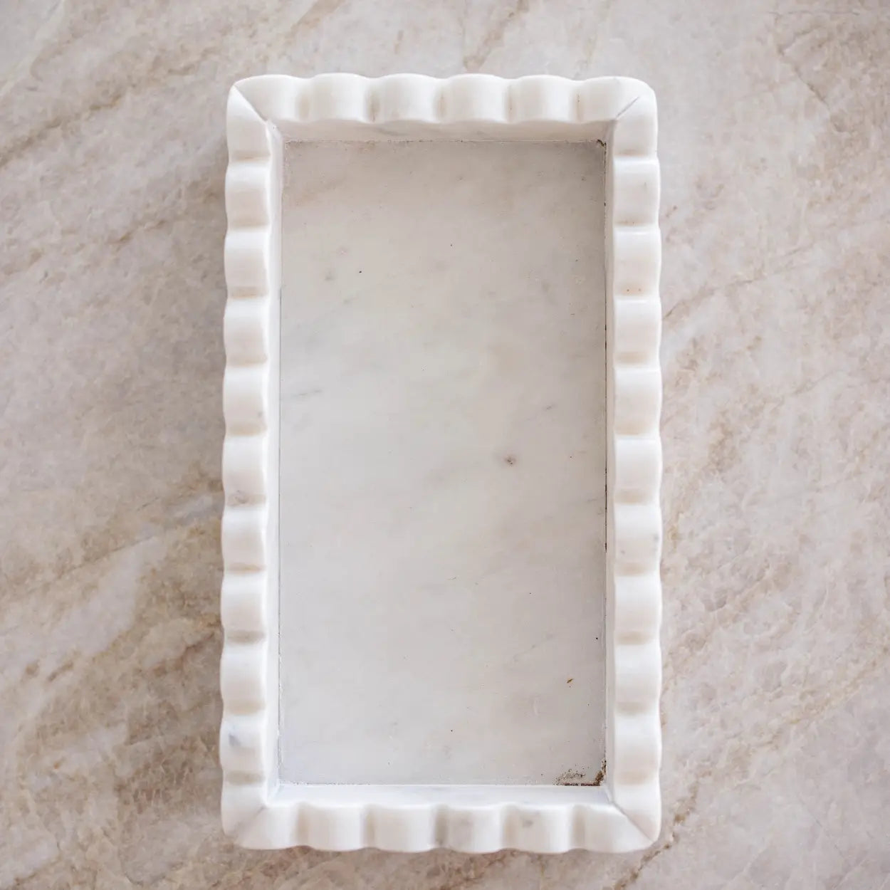 White marble scalloped bridge tray