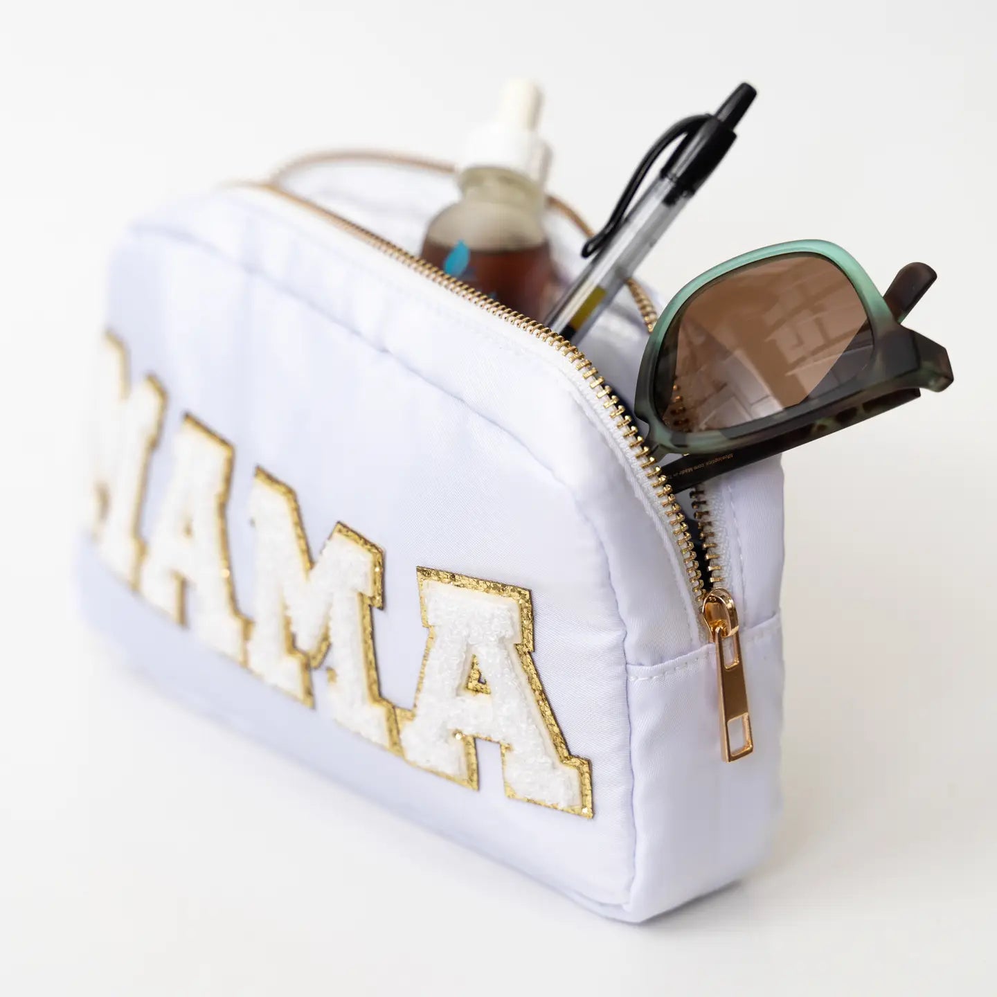 Trousse de maquillage de voyage Preppy en nylon chenille « Mama »