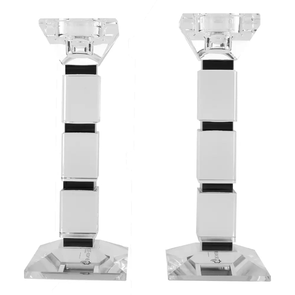 Crystal Candlesticks Square Design Set of 2, Black