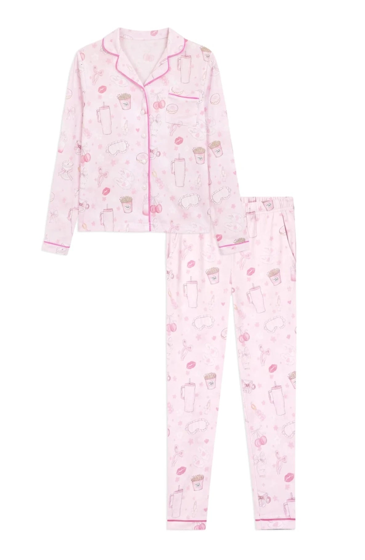 Pink Long Sleeve Jersey PJ Set