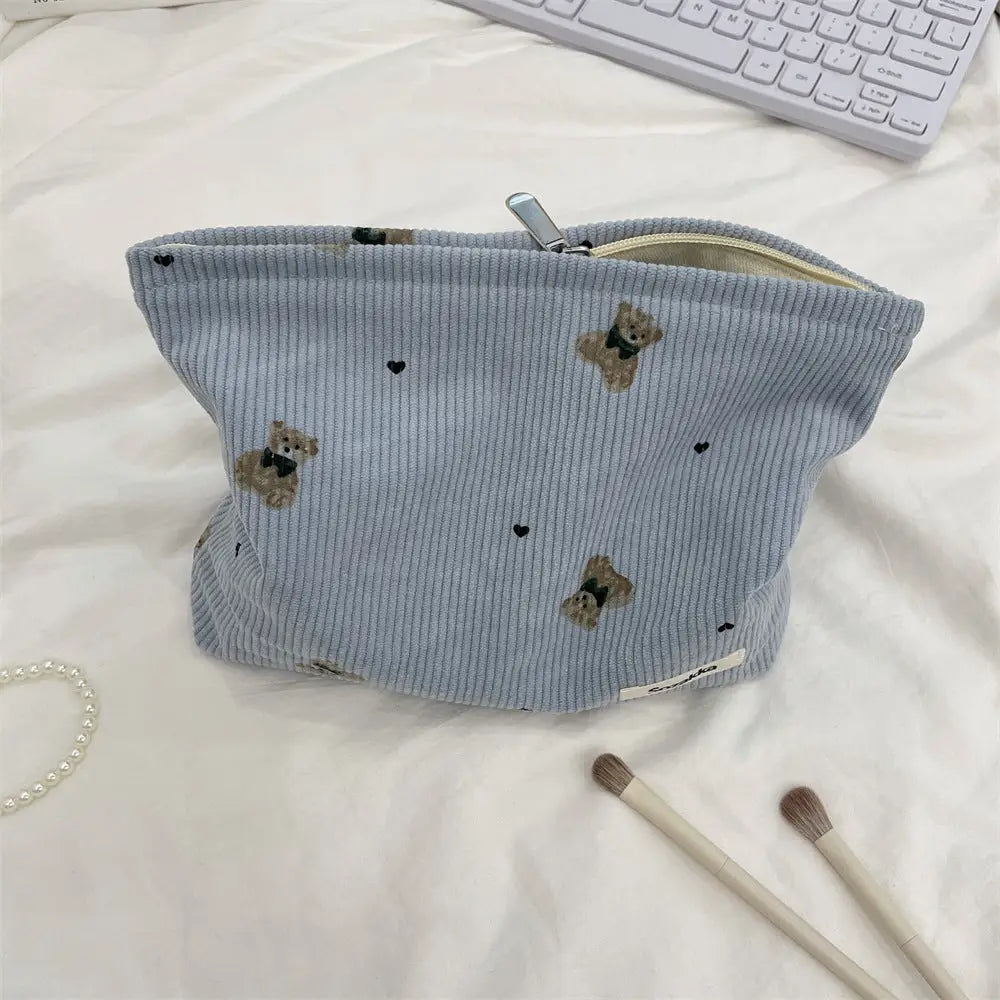 Cute Corduroy Bear cosmetic Bag - blue
