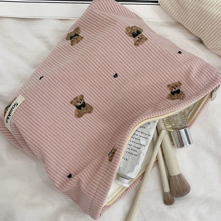 Cute Corduroy Bear cosmetic Bag - pink