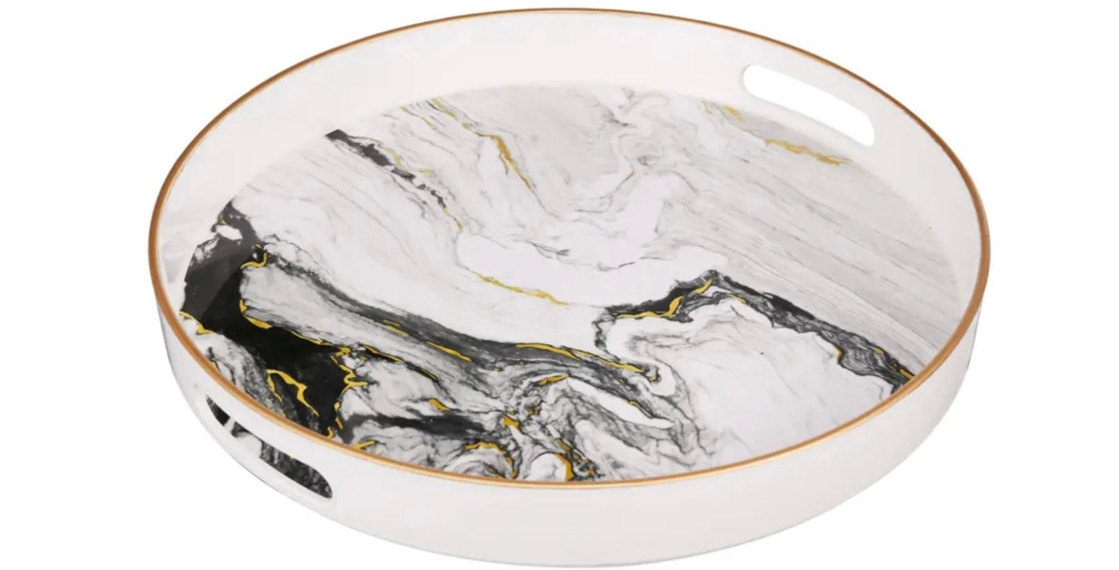 Circular marble design decorative Tray- white