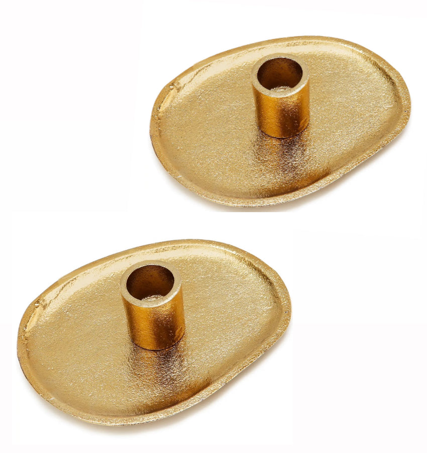 Candle Holder - Flat Gold set of 2