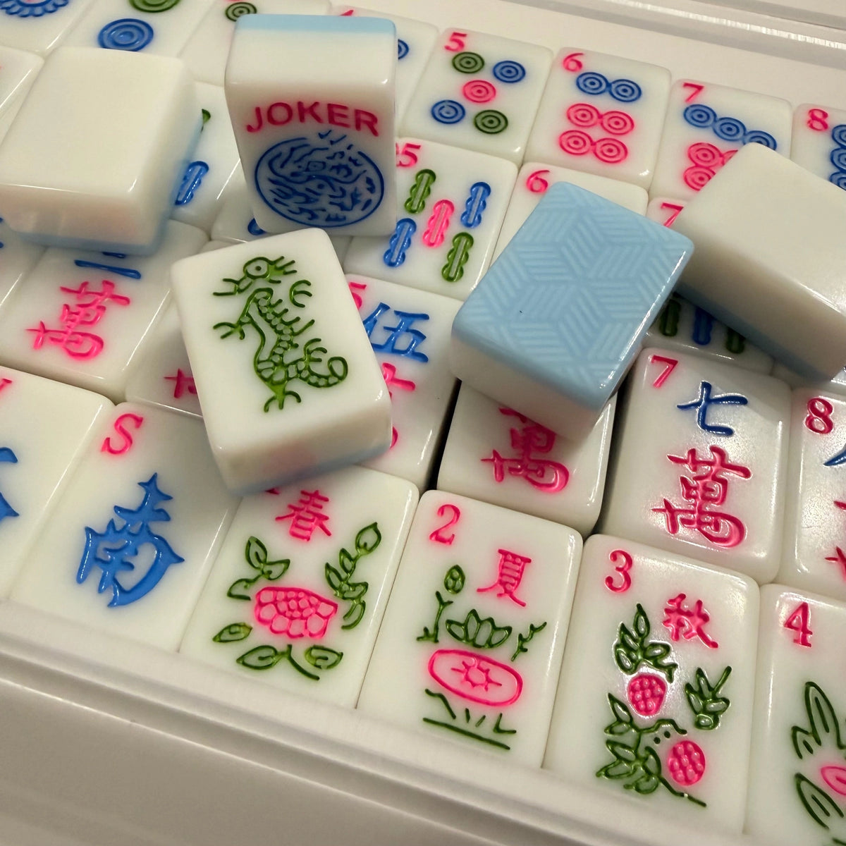 Ensemble de tuiles de mah-jong américain avec sac – Blue Garden