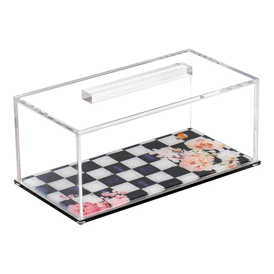 Black Chic Checkered Lucite Cake Tray with Lid - medium