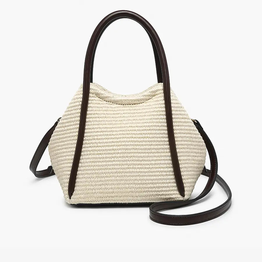 Straw Satchel with Vegan Leather Straps