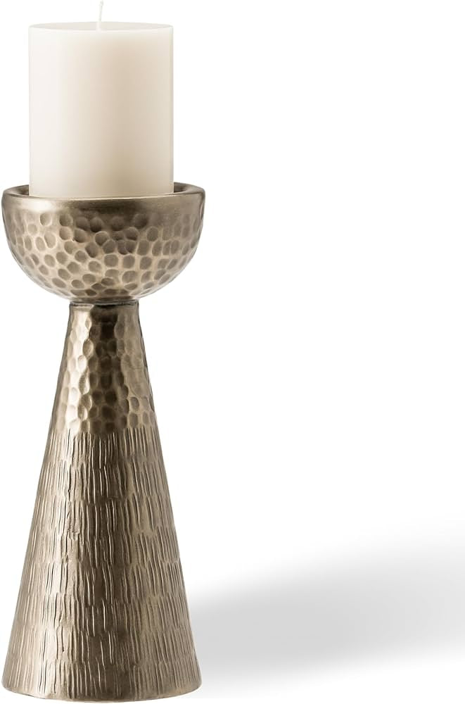 Makira Hammered Antique Brass 10.5h" Aluminum Pillar Candle Holder