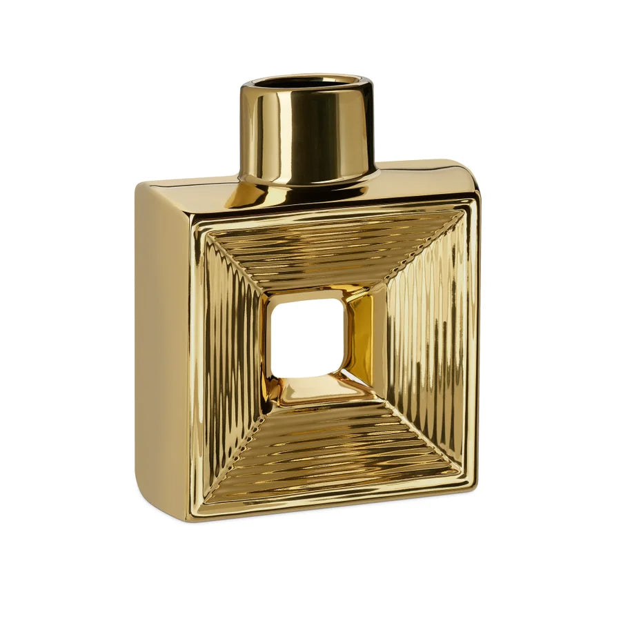 Shiny Gold 7.5h" Square Ceramic Bottle Vase