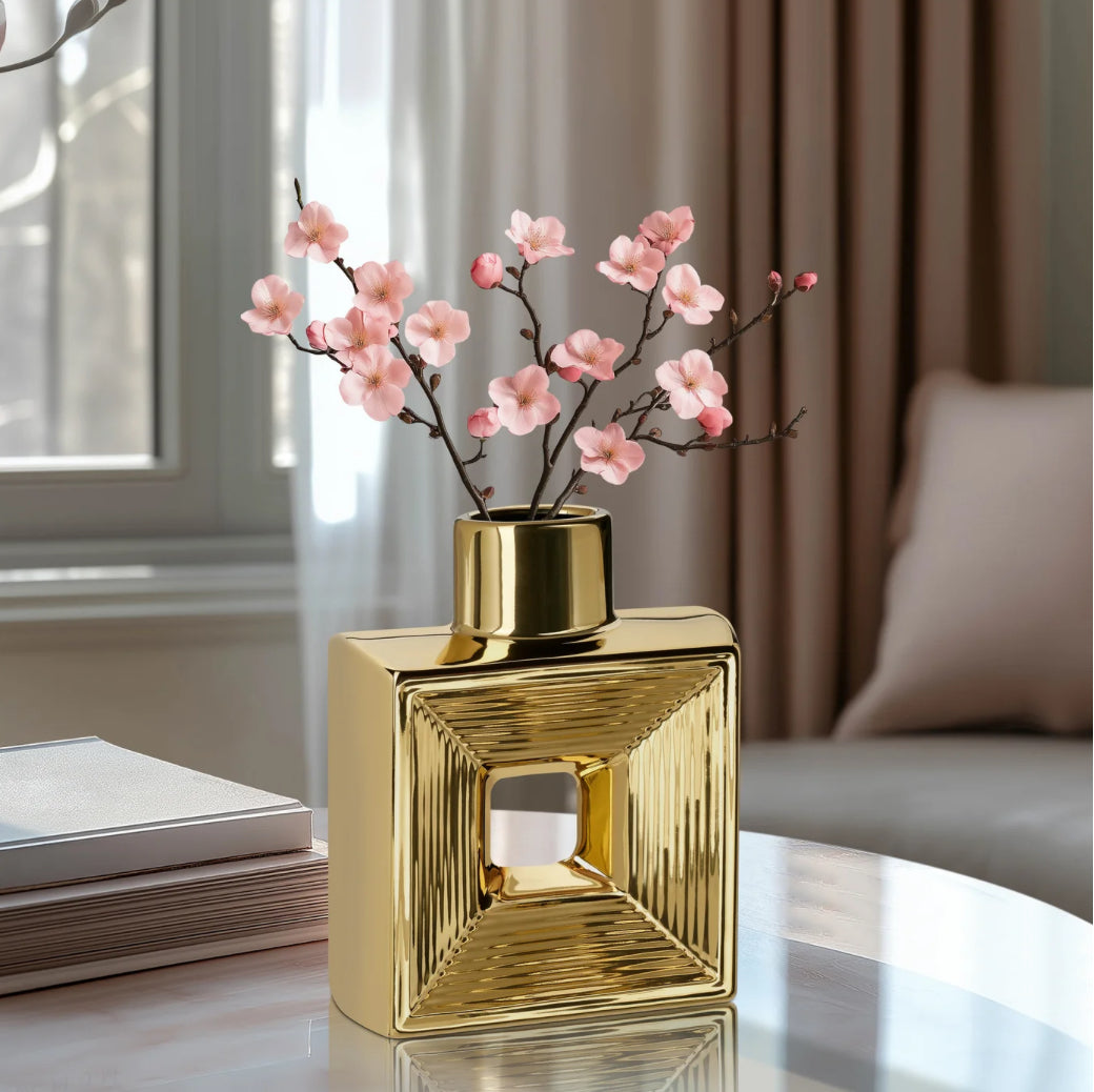 Shiny Gold 7.5h" Square Ceramic Bottle Vase