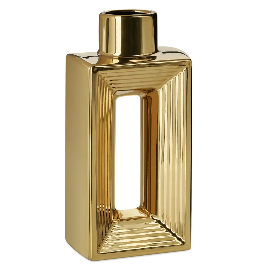 Shiny Gold 10h" Slim Ceramic Bottle Vase